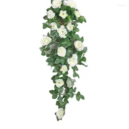 Decorative Flowers Rose Vines 95cm/37.4inch Flower Garland Teardrop Swag Front Door Decor 18 Heads Wall Art Decorations For Indoor Outdoor