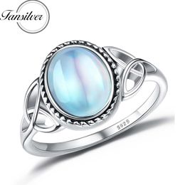 Fansilver 925 Sterling Silver Moonstone Ring for Women 18K White Gold Plated Moon Stone Rings Oval Moonstone Ring for Mother 240509