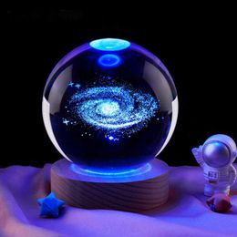 Decorative Objects Figurines Galactic System 3Dengraved crystal ball night light boys girls friends birthday gift Christmas bedroom decoration H240522