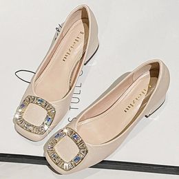 Dress Shoes 2024 Women 5cm High Heels Evening Prom Pumps Female Bling Rhinestone Square Buckle Thick Lady Work Daily