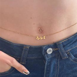 Custom Name Waist Chain for Women Angel Number Pendant Waist Chain Stainless Steel Belly Chains Sexy Body Jewellery Accessories 240522