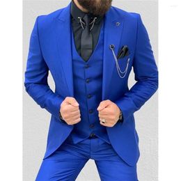 Men's Suits Slim Fit Royal Blue Men Suit Three Pieces(Jacket Pants Vest) Lapel Outfits Chic Casual Party Prom Wedding Set