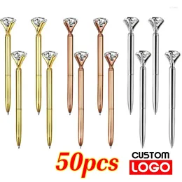 Roller Crystal Logo Metal Free 50 Blue Gift Black Ballpoint Custom Big Wedding Gold Rose Diamond Ring Ink Pcs Office Ball Pen