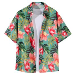 Summer Mens Hawaii Vintage Short Sleeve Floral Shirt Casual Loose Handsome Tops Beach Vacation Versatile Shirt Coat 240522