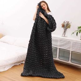 Bedding sets WOSTAR Chunky merino wool blanket thick large yarn roving knitted winter warm plaid throw blankets sofa bed H240521 38M8