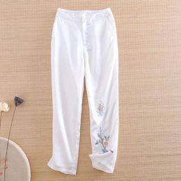 Ethnic Clothing High-end Women Floral Pants Vintage Royal Embroidery Lady Beautiful Summer Casual Trousers Female S-XXL