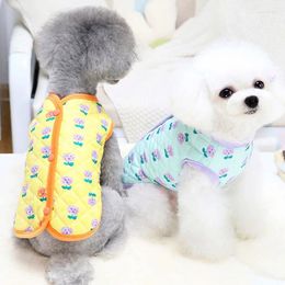 Dog Apparel Flower Print Coat Warm Vest Jacket Winter Padded Clothes Cute Cat Hoodie Overcoat Yellow Green Pet Clothing