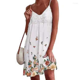 Casual Dresses Women Floral Print Vest Dress Summer Sexy Lace Off Shoulder Short Vestidos 2024 Bohemian A-Line Strap