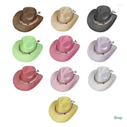 Berets Dropship Fashion Cowboy Hat WideBrim Star Belts Adult Music Festival Accessories