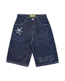 Harajuku Y2k Hip Hop Vintage Loose Jorts Streetwear Summer Punk Rock Letter Embroidery Fashion Denim Shorts Men Clothing 240521