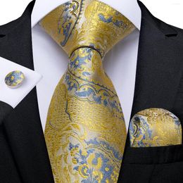Bow Ties Men's Gold Blue Paisley Silk Jacquard Woven Wedding Prom Luxury Accessories Necktie Pocket Square Cufflinks Gift For Men