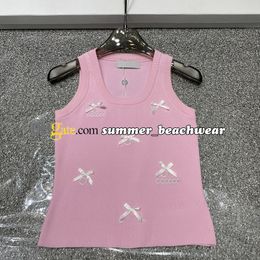 Summer Knit Vest Women Bow Embellished Knitted Vest Designer Embroidered Logo Knitted Tanks Tees Women Knits Tee
