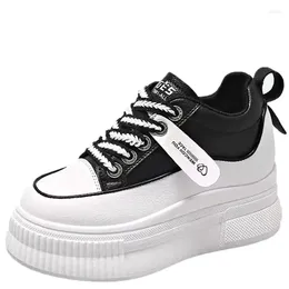 Casual Shoes Women Autumn Platform Leather Sneakers Waterproof Tennis Lace-up 6CM Wedge Heels Chunky Dad Woman Mujer Black White