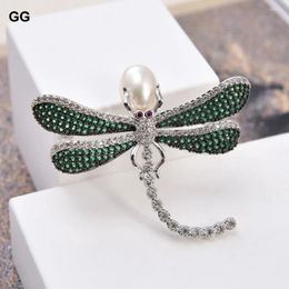 Brooches G-G White Pearl Zircon Dragonfly Green CZ Crystal Brooch For Women Lady Pin