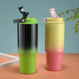 Water Bottles Insulated Tumbler With Straw Stainless Steel Handle Lid Leakproof Travel Mug For Home Office Gym