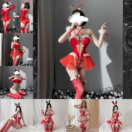 Bras Sets 2024 Christmas Elk Sexy Lingerie Role-playing Uniform Temptation Mesh Suit Cosplay Outfits Set For Woman Tanga Mujer