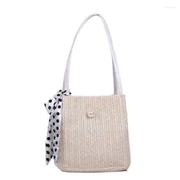 Shopping Bags 066F Straw Beach Bag Vintage Woven Shoulder Rattan Bohemian Summer Vacation