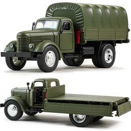 Diecast Model Cars 1/24 CA10 Alloy Tactical Truck Armoured Car Model Military Personnel Carrier Transport Vehicle Model Sound and Light Kid Toy Gift