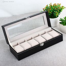 Wholesale-Classic 6 Grid Luxury Refinement Slots Wrist Watches Gift Case Jewellery Display Boxes Storage Holder Fast Free Shipping 246O