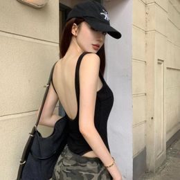 Women's Tanks Fashion American Retro Spice Girl One Piece Camisole Tank Women Summer Inner Sexy Backless Black Tops Outer Wear