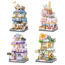 Blocks City Street View Building Block Set DIY Ice Coffee Flower Shop Model Toys are an ideal choice for home decoration and holiday gifts H240522