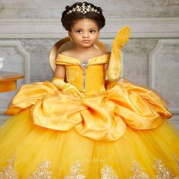 Yellow Lace Crystals Girls' Pageant Dresses Bateau Balll Gown Little Flower Girl Wedding Cheap Communion Pageant Gowns BC11269 021 275K