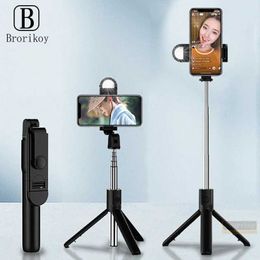 Selfie Monopods Wireless Bluetooth selfie stick foldable portable tripod with fill light shutter remote control suitable for Android iPhone 15 smartphone d240522