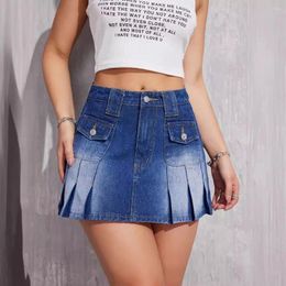 Skirts 2024 Women's Denim Skirt Short Pleated Fashion