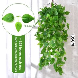 Decorative Flowers Artificial Hanging Plant Fake Ivy Leaves Vine 105cm/41in Clover Greenery For Window Porch Garden Pot Indoor Outdoor Decor