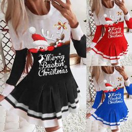 Casual Dresses Christmas Printed Womens Print Dress Long Sleeve Round Neck Ladies Party Woman Clothing