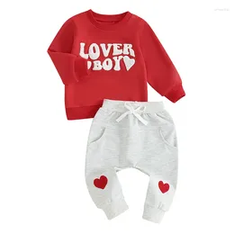 Clothing Sets Pudcoco Baby Boy Valentine's Day Outfits Letter Embroidery Long Sleeve Sweatshirt Elastic Pants For Toddler Fall Clothes 0-3T