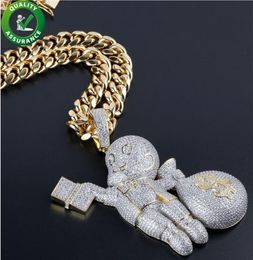 Iced Out Chains Pendant Designer Necklace Hip Hop Jewelry Mens Cuban Link Gold Luxury Diamond Bling CZ Rapper Chain Cartoon Brand 1279717