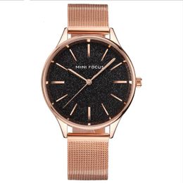 Luxus Mini Uhrenfokus 8 5mm Dünne Dial Dial Womens Watch Japan Quarz Bewegung Edelstahl Mesh Band 0044L Ladies Uhren tragen Resistan 196s