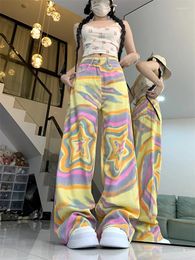 Women's Jeans Star Tie Dye Pattern Design Thin Young Girl Summer Street Bottoms Casual Trousers Female Straight Denim Pants