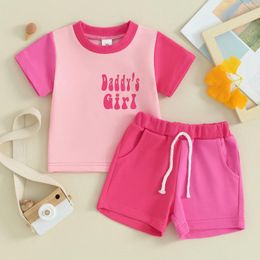 Clothing Sets Summer Baby Girls Toddler Infant Letter Print Outfits Short Sleeve Contrast Color Tops Shorts Set For Kids Clothes