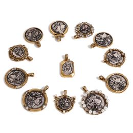 1pc Vintage Copper Pendant Antique Silver Bronze Colour Two Tone Coin Double Sided Metal Charms DIY Necklace Bracelet Jewellery