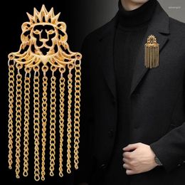 Brooches Men's Tassel Chain Crown Corsage Lion Brooch Personalised King Badge Women's Coat Metal