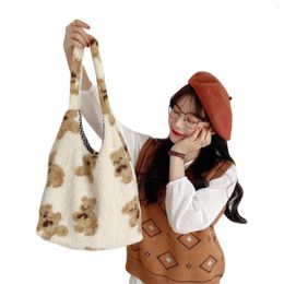 Bag Women Bags Plush Cartoon Handbag Bear Printed Large Capacity Decorative Button Inner Plaid Shoulder