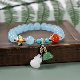 Chinese Style Colourful Glazed Lotus Bead Single Circle Bracelet Womens Exquisite White Jade Gourd Handstring Girlfriend Gift 240522