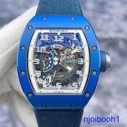 Highend RM Wrist Watch Rm030 French Limited Edition Blue Ceramic Material Transparent Automatic Mechanical Tourbillon Movement Timepiece Chronograph