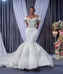 Luxury 2024 Mermaid Wedding Dresses Off Shoulder Beading Crystals Tassels Bride Robe De Mariee Customised Lace-Up Back