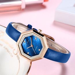 Wristwatches Women Leather Rhinestone Watch Silver Bracelet Quartz Waterproof Lady Business Analogue Watches Pink Blue Dial Whatches Wach 262o