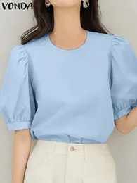 Women's Blouses Fashion Blouse 2024 VONDA Women Summer Puff Sleeve Tops Casual Solid Color Shirts O Neck Tunic Oversized Elegant Blusas