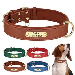 Dog Collars Leashes Personalised Collar Soft Leather Dogs ID Tag With Free Engraving Nameplate Anti-lost For Small Medium Pitbull H240522