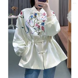 Women's Jackets Chinese Style Exquisite Embroidery Fashion Coat Autumn Small Standing Collar Single Breasted Elastic Waist Jacket S-XL