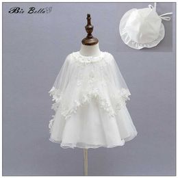 Christening dresses Girls Baby Dress Lace 100% Cotton Baby Hat Dress 3-15 Months Baby First Baptism Birthday Clothing Picture Princess Dress Top Q240521