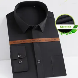 Men's Casual Shirts Stretch Black Dress For Man Long Sleeved Shirt Classic Solid Slim Fit Camisa Social Business White Blue Men