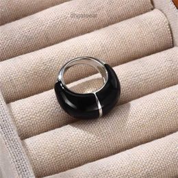 Band Rings French Ins Black Circular Drop Glaze Patchwork Wide Ring WOMEN Niche Personality Simple Metal Fashion Temperament Charm Jewelr