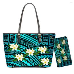 Shoulder Bags Designer PU Leather Handbag Wallet Set Polynesian Tribal Floral Printed For Women Purses And Handbags