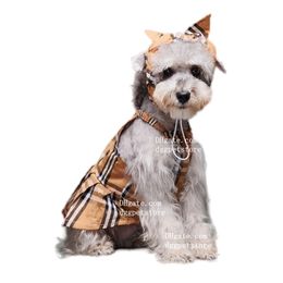 Designer Dog Clothes Brand Dog Apparel Classic Plaid Dog Dresses with Headband Luxury Summer Pet Princess Skirt for Dog Cat Schnauzer French Bulldog Dress XXL Y86